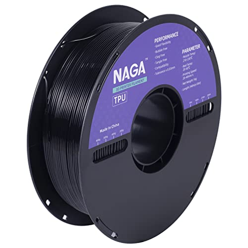 NAGA TPU Filament 1.75mm, Super Neat Flexible 3D Printer Filament, 1kg Roll Spool, Dimensional Accuracy +/- 0.03mm, 95A (1kg Balck TPU)