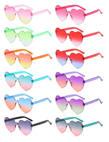 LIULIUBTY Heart Shaped Rimless Sunglasses, Bachelorette Party Cool Sunglasses 12 Pack, Colorful Plastic Funky Sunglasses Party Favors (Gradient colors)