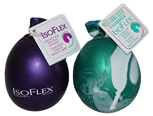 Isoflex Hand Therapy and Exercise Ball with an e-Book. 2 Pack - One Solid Color and One Marblized. Ideal for Stress Relief - Hand and Wrist Exercise for ADD/ADHD - for All Ages (Assorted Colors)