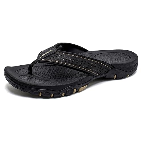 KIIU Mens Flip Flop Indoor and Outdoor Thong Sandals Beach Slippers Black 2, 13