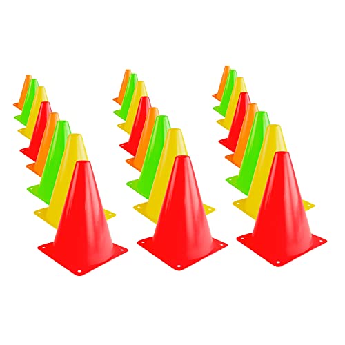 Super Z Outlet 7.5' Bright Neon Colored Orange, Yellow, Red, Green Cones Sports Equipment for Fitness Training, Traffic Safety Practice (24 Pack)