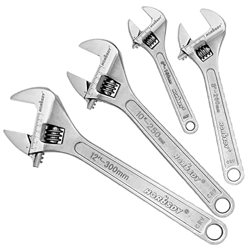HORUSDY 4-Piece Adjustable Wrench Set, CR-V Steel, Crescent Wrenches Set(6-inch, 8-inch, 10-inch, 12-inch)