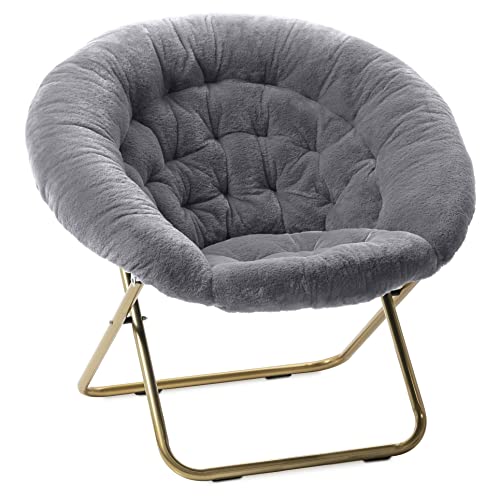 Milliard Cozy Chair/Faux Fur Saucer Chair for Bedroom/X-Large,25D x 38W x 34H in (Grey)