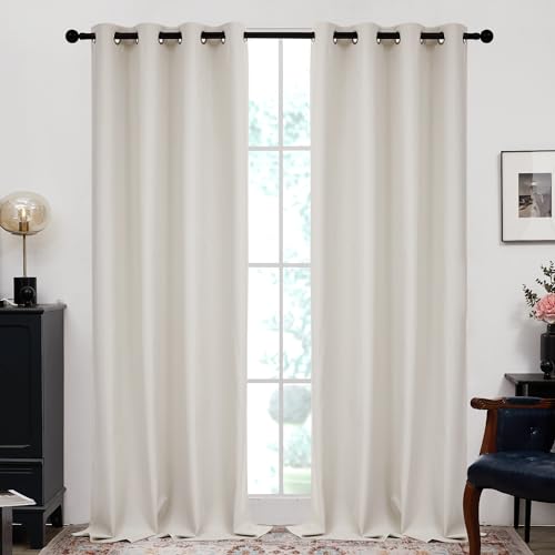 Deconovo Beige Faux Linen Curtains 84 Inches Long 2 Panels Set,100% Blackout Grommet Drapes 84 Inch Length, Thermal Insulated Noise Reducing Light Blocking for Bedroom Living Room Patio Sliding Door