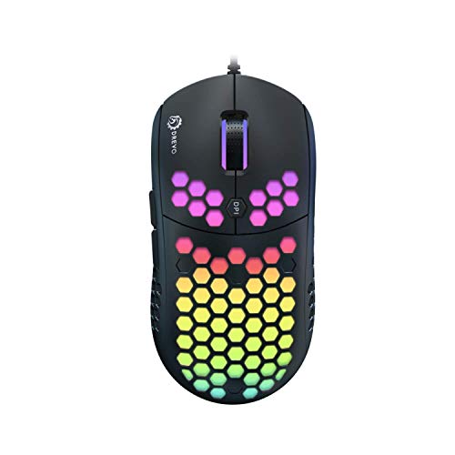 DREVO Falcon Full RGB Wired Lightweight 70g Gaming Mouse 16000DPI Optical Sensor PixArt 3389, 1000Hz Report Rate, 400IPS, Ultra-Soft Cable and Honeycomb Shell - Black