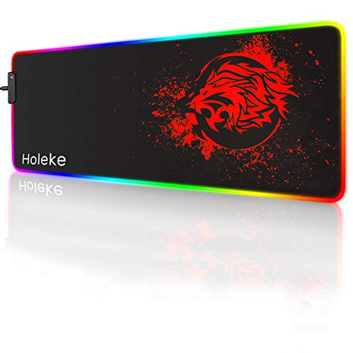 RGB Gaming Mousepad LED Mouse Pad Large Mice Pads with Non-Slip Rubber Base Mouse Mat for Computer Mouse Mat for Computer Lion Mouse Pad (Red)