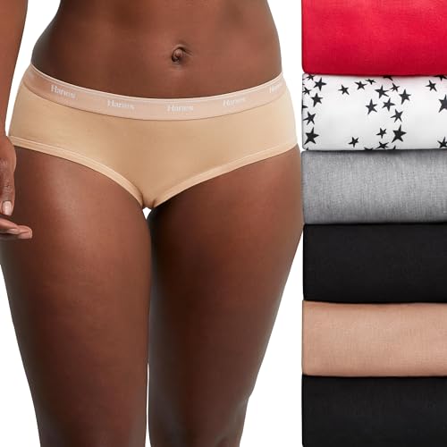 Hanes Women's Originals Hi-Leg Panties, Breathable Stretch Cotton Underwear, Assorted, 6-Pack, Basic Color Mix, Medium