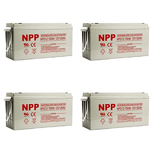 NPP NPG12-150Ah(4 Pcs) 12V 150Ah Rechargeable Gel Battery with Button Style Terminals SLA Storage Deep Cycle Battery for Off Grid Solar System