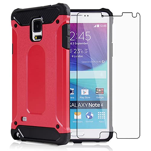 Asuwish Phone Case for Samsung Galaxy Note 4 with Tempered Glass Screen Protector Cover and Slim Rugged Hybrid Layer Cell Accessories Protective Glaxay Note4 Gaxaly N910A Not Notes Four Women Men Red