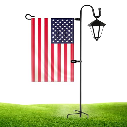 JOYSEUS Garden Flag Holder Stand and Shepherd Hook, 36 Inches with 1/2 Inch Thick Heavy Duty Garden Flag Stand, Rust Resistant Yard Flag Pole Holder for Flag, Lights(Without Solar Lights)……