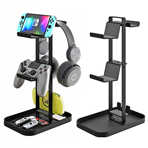 MAYZOLOP Controller Stand 2 Tiers, Headphone Holder with Cable Organizer for Desk, Anti-Slip Stable Design Universal Storage Compatible with Gaming Accessories Headset Xbox PS5 PS4 Nintendo Switch
