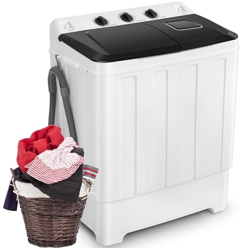 Nictemaw Portable Washing Machine, 30Lbs Twin Tub Washer and Dryer Combo, 2 in 1 Mini Washer with Built-in Drain Pump/Time Control, Semi-Auto 19Lbs Washer 11Lbs Spinner for Home, Apartments, RVs