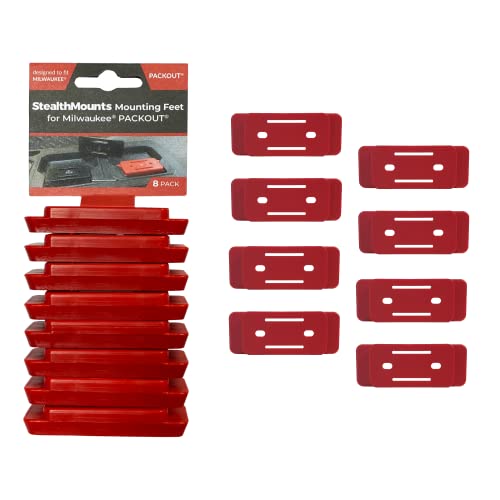 StealthMounts Packout Feet - 8 Pack Red Mounting Feet for Milwaukee Packout System | Milwaukee Packout Mounting Feet | Milwaukee Packout Mounts | Packout Adapter | Milwaukee Packout Feet | Made in UK