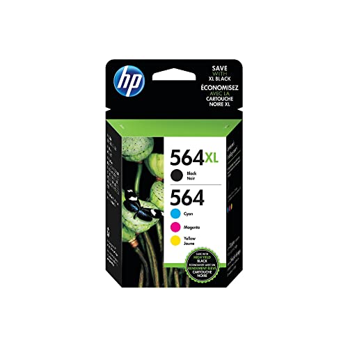 HP 564 / 564XL (N9H60FN) Ink Cartridges (Cyan Magenta Yellow Black) 4-Pack in Retail Packaging