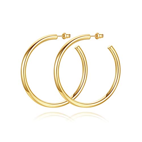 Howoo Big Chunky Gold Hoops Medium Chunky Thick Gold Hoop Earrings for Women