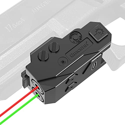 Gmconn Red and Green Dual Laser Sight for Pistol with a Rail, Low Profile Red Green Beams for Full Size or Compact Guns, Rechargeable, (Laser Output