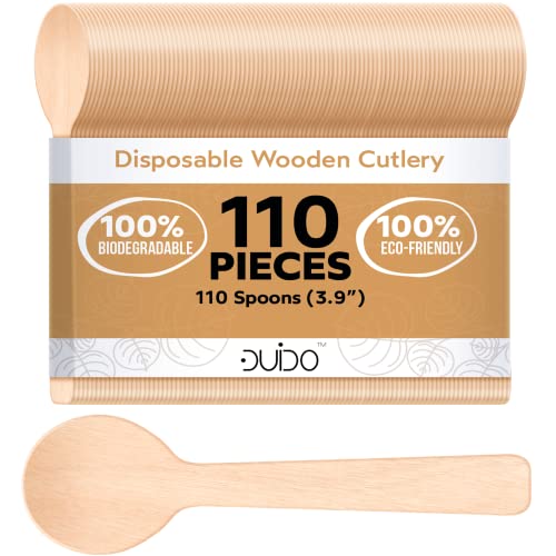 Disposable Wooden Spoons – 110 Pack 3.9 Inch Mini Wooden Spoons, Biodegradable Spoons Sample Spoons