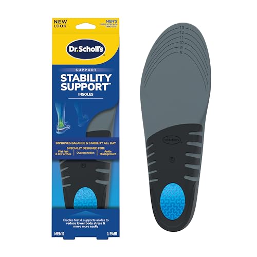 Dr. Scholl's Stability Support Insoles, Flat Feet & Overpronation Low Arch Support, Improves Balance & Stability, Motion Control, Trim Inserts to Fit Shoes, Men's Size 8-14
