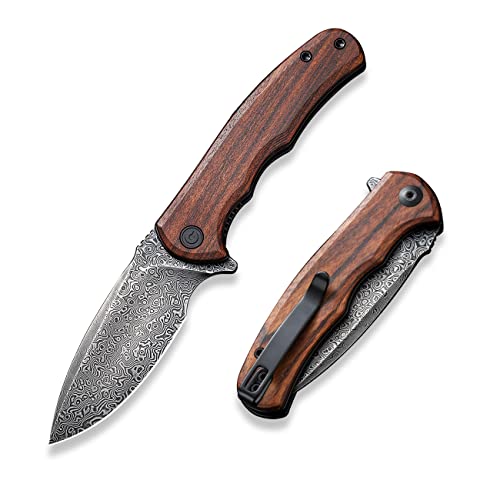 CIVIVI Folding Pocket Knife for EDC, Small Mini Praxis Knife for Men Women, 2.98' Damascus Blade Guibourtia Wood Handle, Sharp Camping Hiking Knives C18026C-DS1