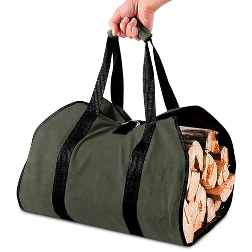 Waxed Canvas Firewood Log Carrier - Wood Stove Accessories Firewood Carrier Wood Carrier for Firewood Holder BBQ Accessories - Log Tote Bag Fire Wood Log Carrier for Firewood Carriers with Handles