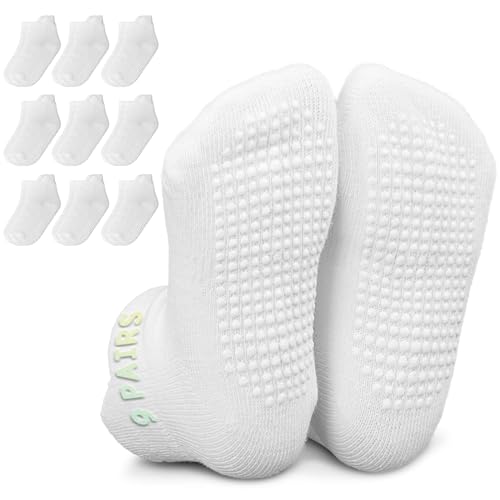 Infinno Baby Non Slip Ankle Socks 9 Pairs - Baby Socks with Grips for Infants Toddlers Kids, Boys and Girls 6-24 Months, 1T-7T