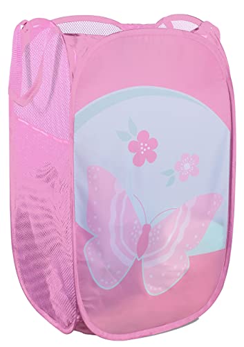 Handy Laundry Collapsible Mesh Pop Up Hamper with Wide Opening and Side Pocket – Breathable, Sturdy, Foldable, and Space-Saving Design for Clothes and Storage. (Butterfly)