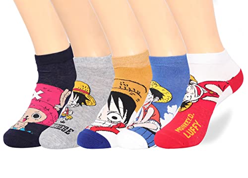 Roffatide Anime One Piece Luffy Ankle Socks 5 Pairs No Show Socks Low Cut Socks For Men Women