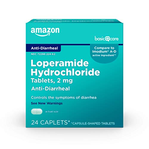 Amazon Basic Care Loperamide Hydrochloride Tablets, 2 mg, Anti-Diarrheal, 24 Count (Pack of 1)
