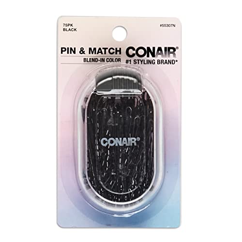 Conair Pin & Match Bobby Pins - hair accessories for women - Bobby Pins Black - Includes Storage Container - 75 Count