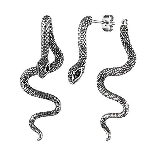 HZMAN Retro Snake Earrings for Men Women Stainless Steel Gothic Punk Severed Splicing Snake Stud Earring Biker Party Jewelry Gifts