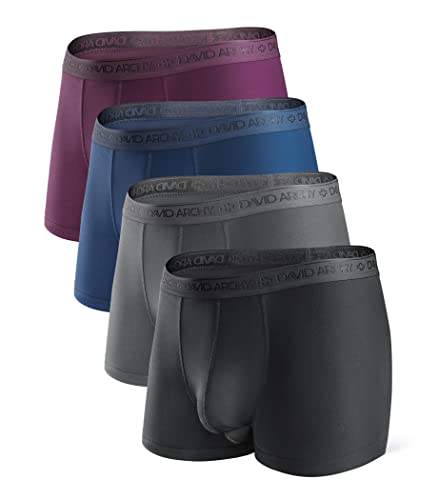 DAVID ARCHY Men's Underwear Micro Modal Dual Pouch Trunks Support Ball Pouch Bulge Enhancing Boxer Briefs for Men 4 Pack (XXL, Black/Dark Gray/Navy Blue/Wine)