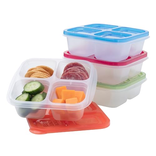 EasyLunchboxes - Bento Snack Boxes - Reusable 4-Compartment Food Containers for School, Work and Travel, Set of 4 (Classic)