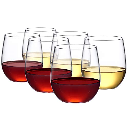 Amazing Abby - Cindy - 14-Ounce Unbreakable Tritan Wine Glasses (Set of 6), Plastic Stemless Wine Tumblers, Reusable, BPA-Free, Dishwasher-Safe, Perfect for Poolside, Outdoors, Camping, and More