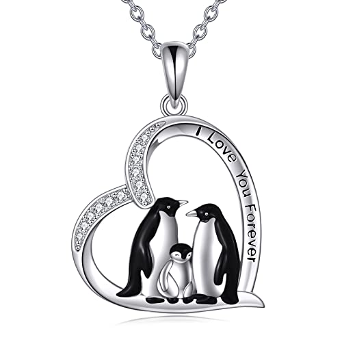 AXELUNA Penguin Necklace Sterling Silver Cute Necklace Family Penguin Gifts for Women Girls