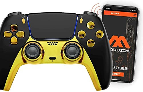 MODDEDZONE Black/GOld Custom Rapid Fire, Anti Recoil, Macros MODDED Wireless Controller for PS5 & PC - Unique Designs, Smart Mods for ps5 controller controlled by the APP. Best for FPS Games