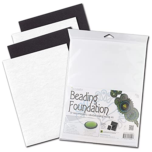 The Beadsmith Beading Foundation – 8.5 x 11 inches – 4 sheets of Assorted Black & White Fabric – Made in the USA – Stiff & durable material used for bead & stitch embroidery, cabochon beading & sewing