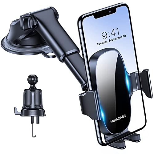 Miracase 3-in-1 Cell Phone Holders for Your Car, Universal Car Phone Holder Mount for Dashboard Air Vent Windshield Compatible with iPhone 15 14 13 12 13 Pro Max Xs XR X, Galaxy Black