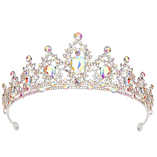 SuPoo Tiaras for Girls AB Silver Crown Crystal Princess Crown Headband Birthday Queen Rhinestone Shiny Tiara for Women Princess Decoration Quinceanera Crown for Wedding Party Prom Halloween