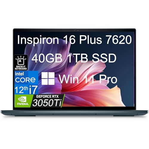 Dell Inspiron 16 Plus 7000 7620 (16' 3K, Intel 12th Gen i7-12700H, 40GB RAM, 1TB SSD, GeForce RTX 3050 Ti 4GB) Workstation & Business Laptop, Backlit, Thunderbolt 4, FHD Webcam, Win 11 Pro, Dark Green