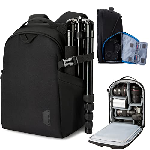 BAGSMART Camera Backpack, DSLR SLR Camera Bag Fits up to 13.3 Inch Laptop Water Resistant with Rain Cover, Tripod Holder for Women and Men, Black