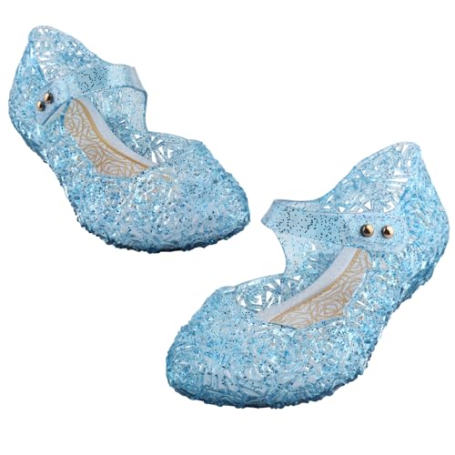 Amtidy Flats Mary Jane Dance Party Cosplay Shoes, Snow Queen Princess Birthday Sandals for Little Girls, Toddler Blue 12M Little Kid