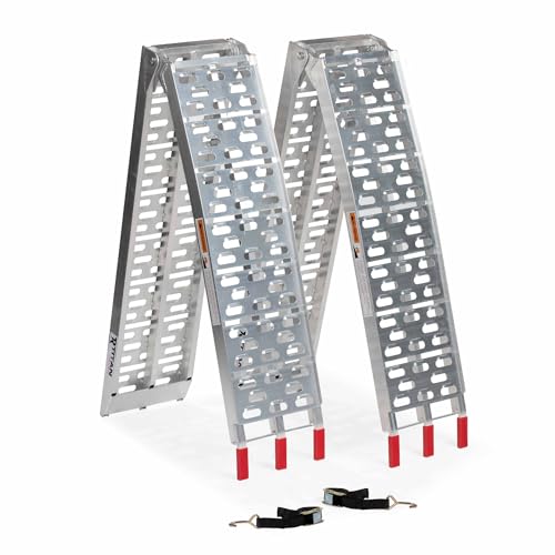 Titan Ramps 7.5' Arched ATV Loading Ramps for Pickup Truck Bed, Portable Lightweight Aluminum, Folds to 45.5' Long, Anti-Slip Plate Surface - 1,500 lb. Capacity