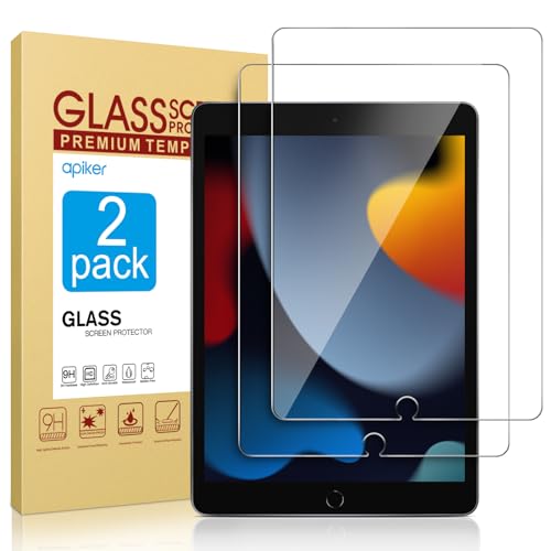 apiker 2 Pack Screen Protector for iPad 9th 8th 7th Generation 10.2 Inch, Tempered Glass Film for iPad 9 8 7 (2021/2020/2019), Case Friendly & Apple Pencil Compatible