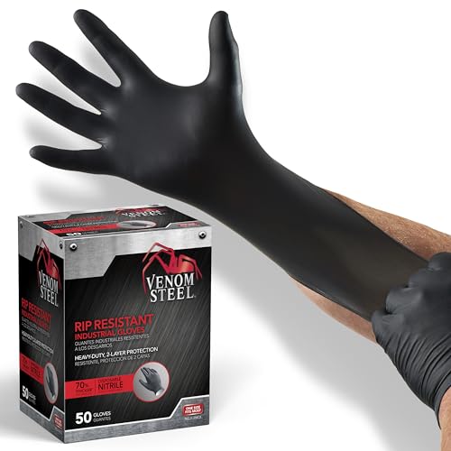 Medline VEN6045R Venom Steel Premium Industrial Black Nitrile Gloves (Pack of 50) (VEN6045N)