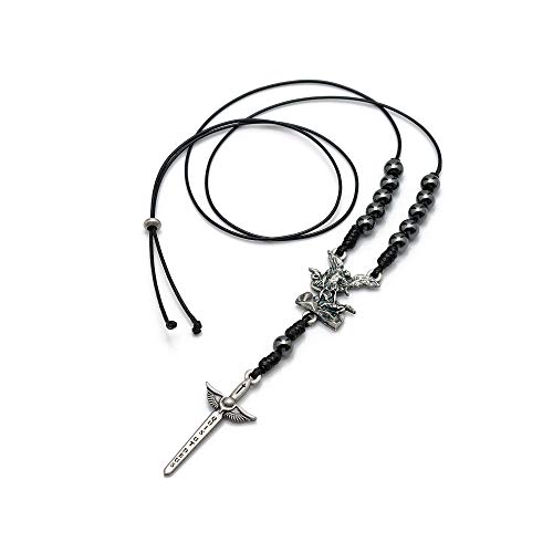 Intercession St Michael Sword Necklace (Antique Silver - Hematite)