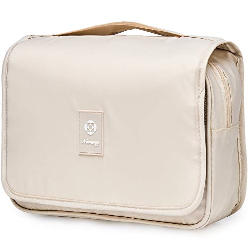 Narwey Hanging Toiletry Bag for Women Travel Makeup Bag Organizer Toiletries Bag for Travel Size Cosmetics Essentials Accessories (Beige)