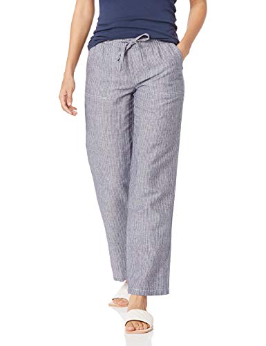 Amazon Essentials Women's Linen Blend Drawstring Wide Leg Pant (Available in Plus Size), Grey Vertical Stripe, Large