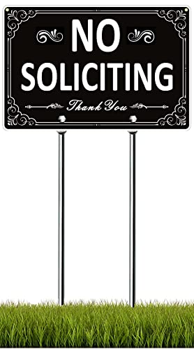 KooMate No Soliciting Sign for House - All Metal Construction - No Soliciting Yard Sign with Stake - 12' x 8', 15.7' Long Metal Stakes Included (1 PACK)