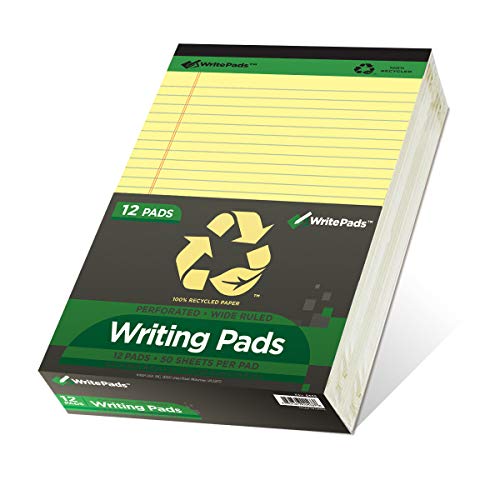 KAISA Legal Pads Writing Pads Recycled Paper, 8.5'x11.75' Wide Ruled Perforated 50 sheets Notepads 8-1/2'x 11-3/4' Writed Pad, Canary (Pack of 12pc) KSU-5668