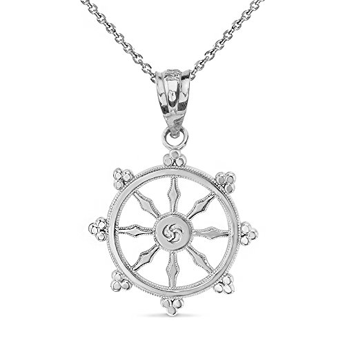 Religious Jewelry by FDJ Sterling Silver Dharma Wheel Buddhism Symbol Dharmachakra Necklace, 16'